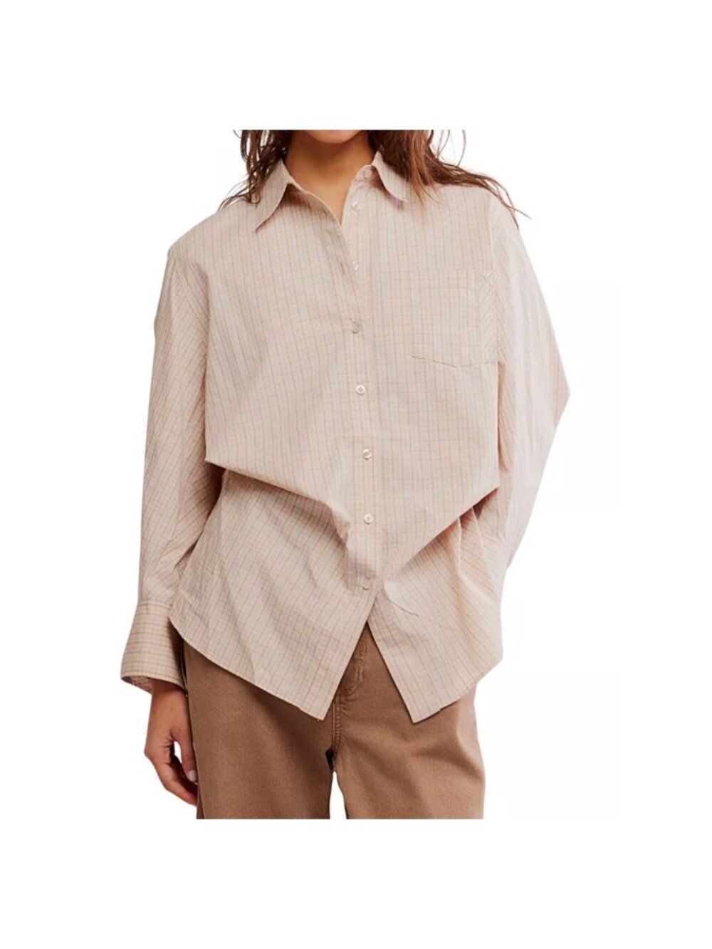 NWT Free People Sabine Quinn Check Tailored Shirt Medium MSRP $128